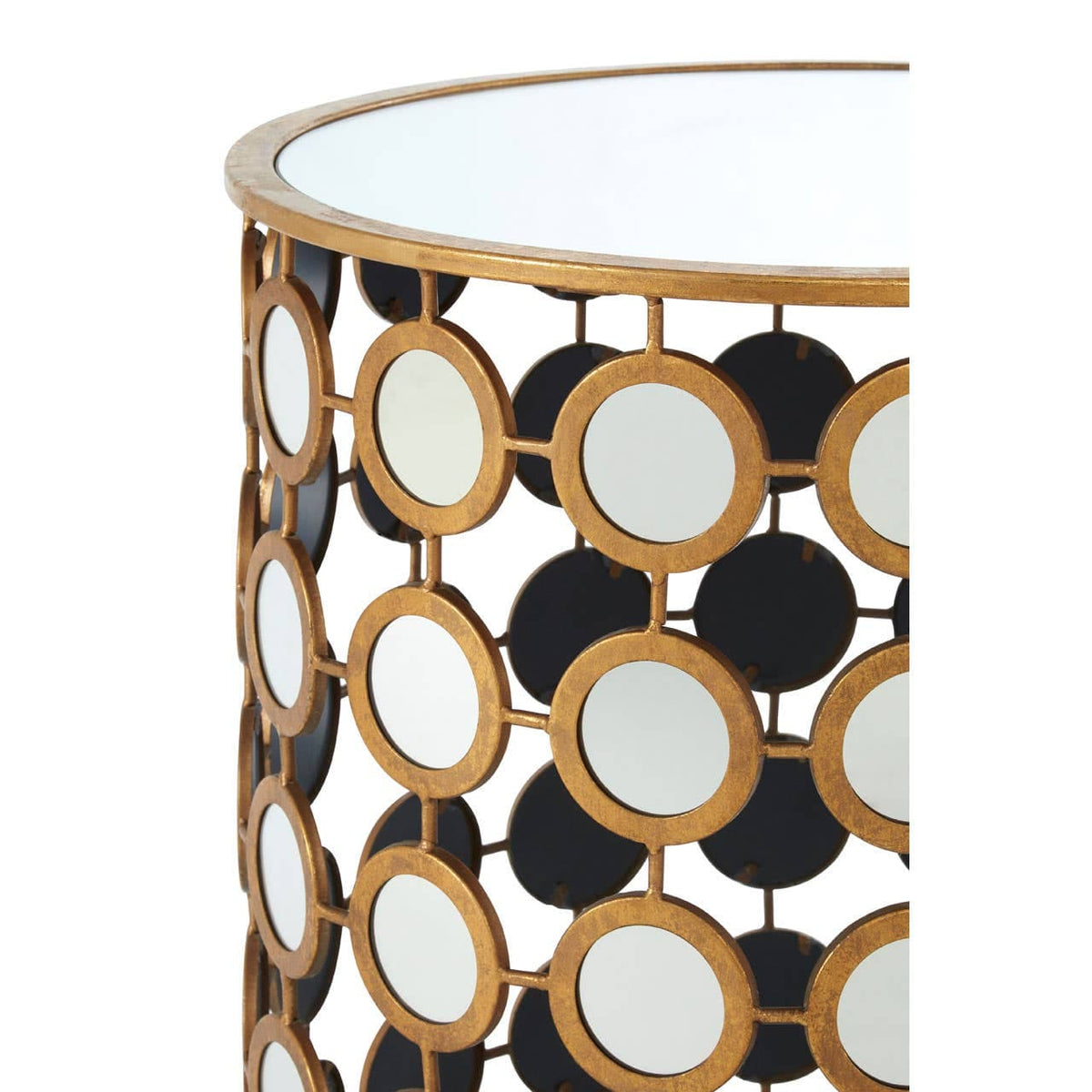 Zariah Gold Finish Mirror Side Table.
