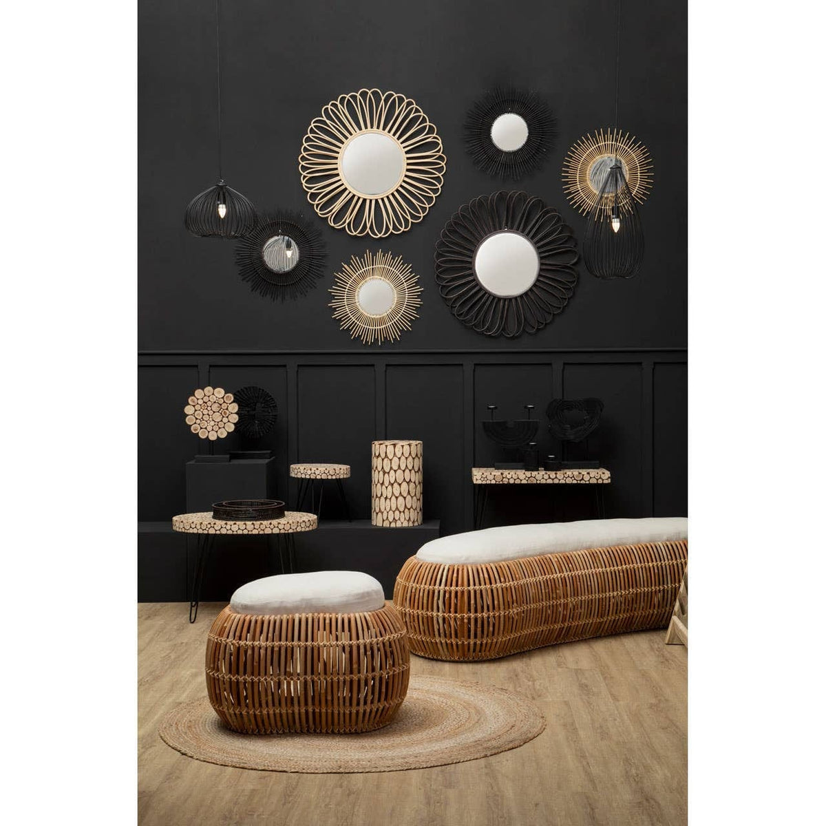 Noosa & Co. Mirrors Batu Rattan Black Circular Wall Mirror House of Isabella UK