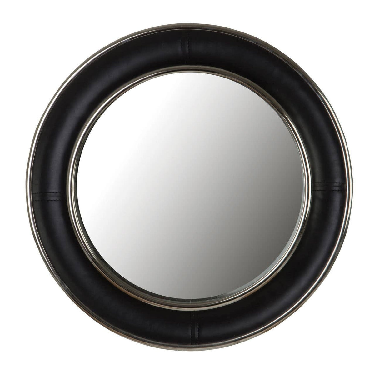 Noosa & Co. Mirrors Churchill Black Genuine Leather Wide Rim Wall Mirror House of Isabella UK