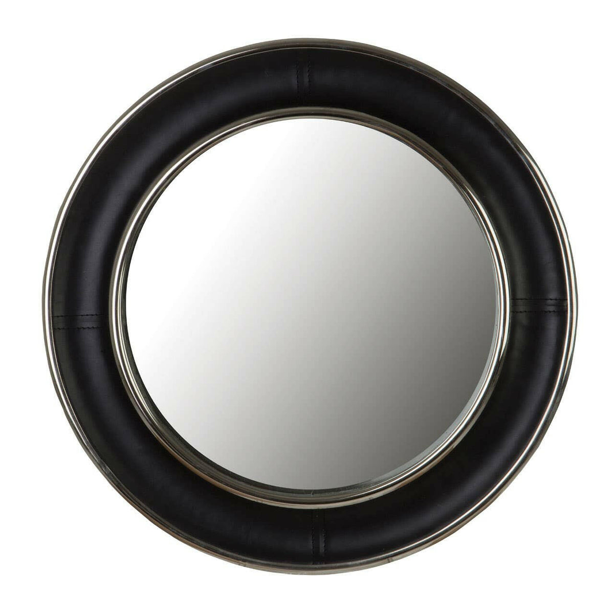 Churchill Black Genuine Leather Wide Rimwall Mirror.