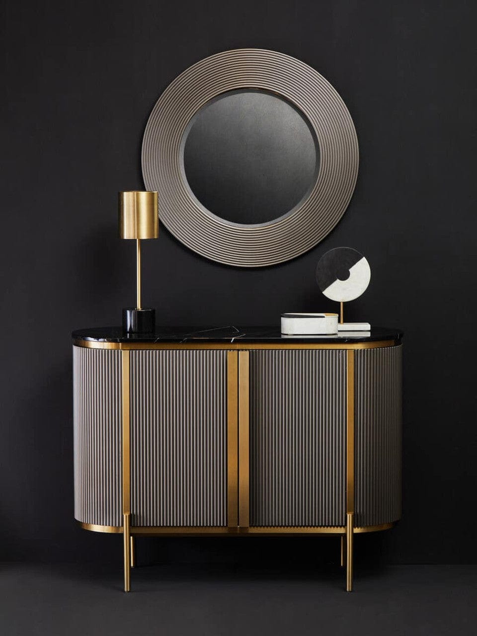 Noosa & Co. Mirrors Dervio Grey Ribbed Round Wall Mirror House of Isabella UK