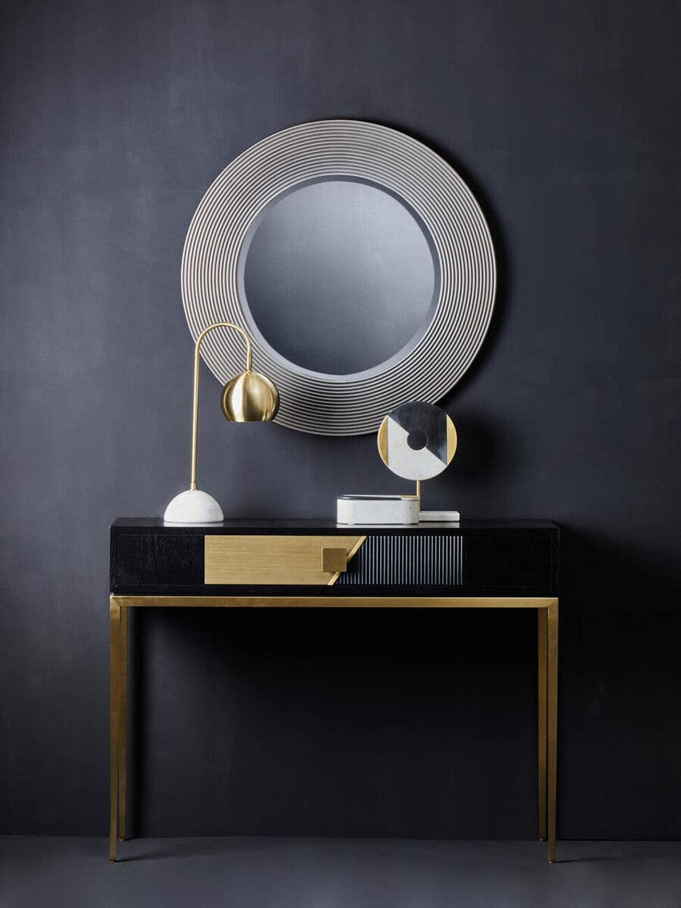 Noosa & Co. Mirrors Dervio Grey Ribbed Round Wall Mirror House of Isabella UK