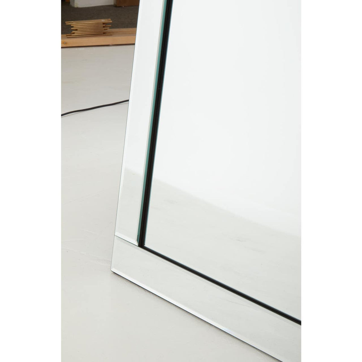 Floor Standing Mirror With Bevelled Edge.