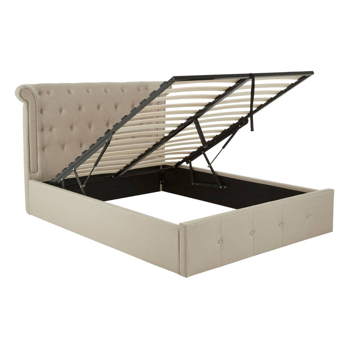 Edison Beige Double Ottoman Bed.