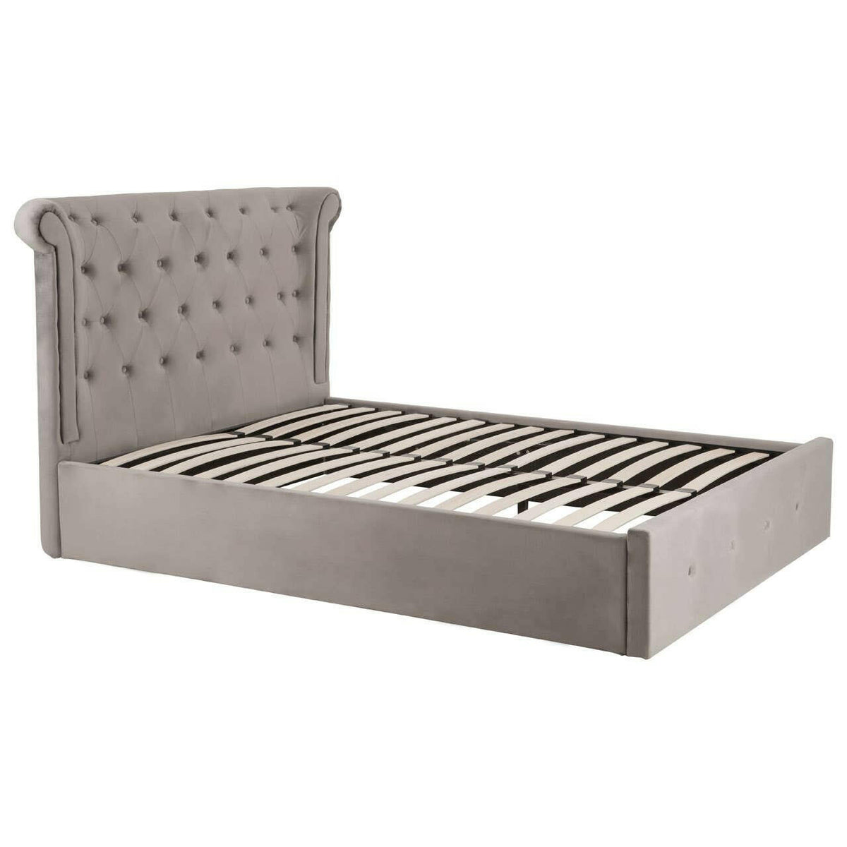 Edison Steel Velvet Double Ottoman Bed.