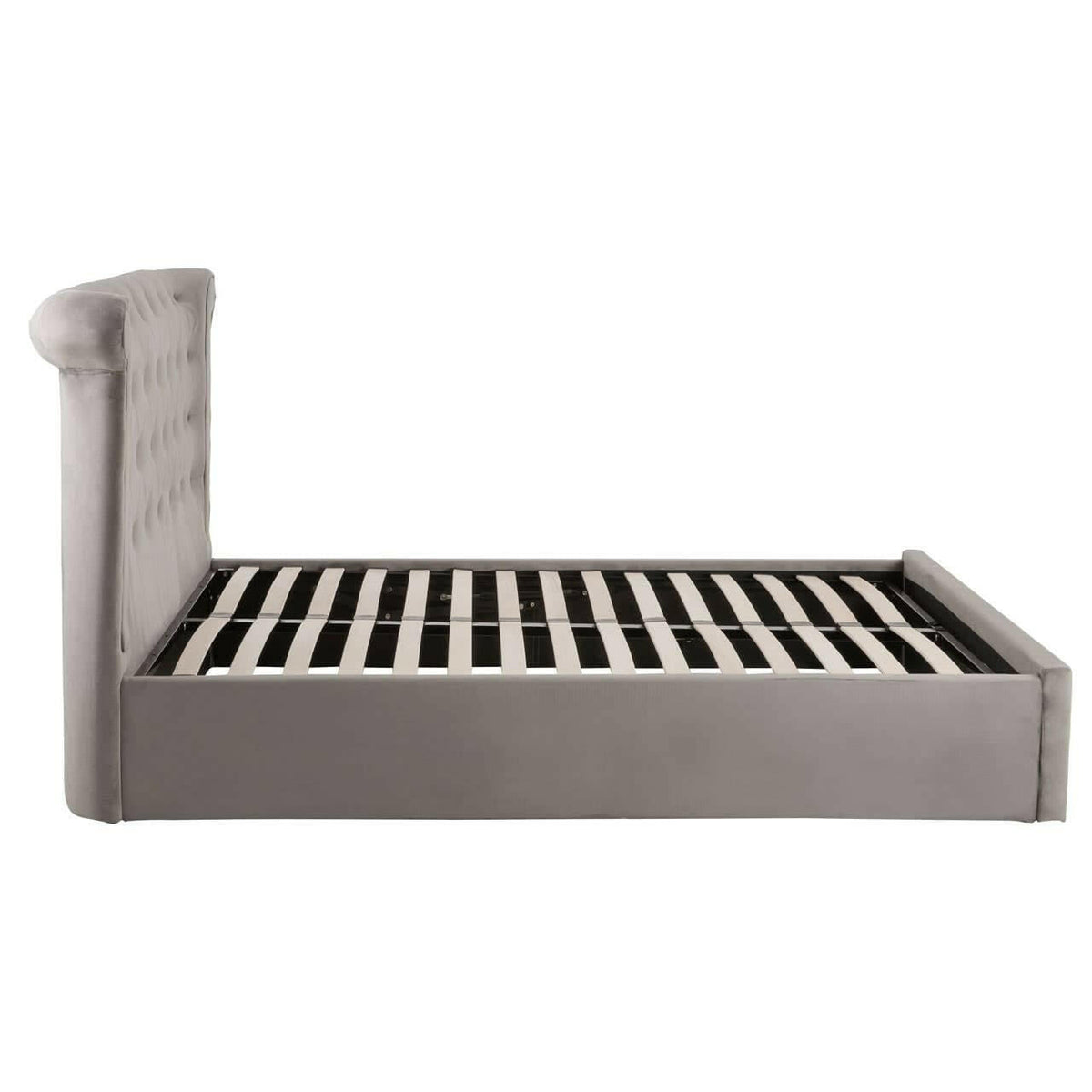 Edison Steel Velvet Double Ottoman Bed.