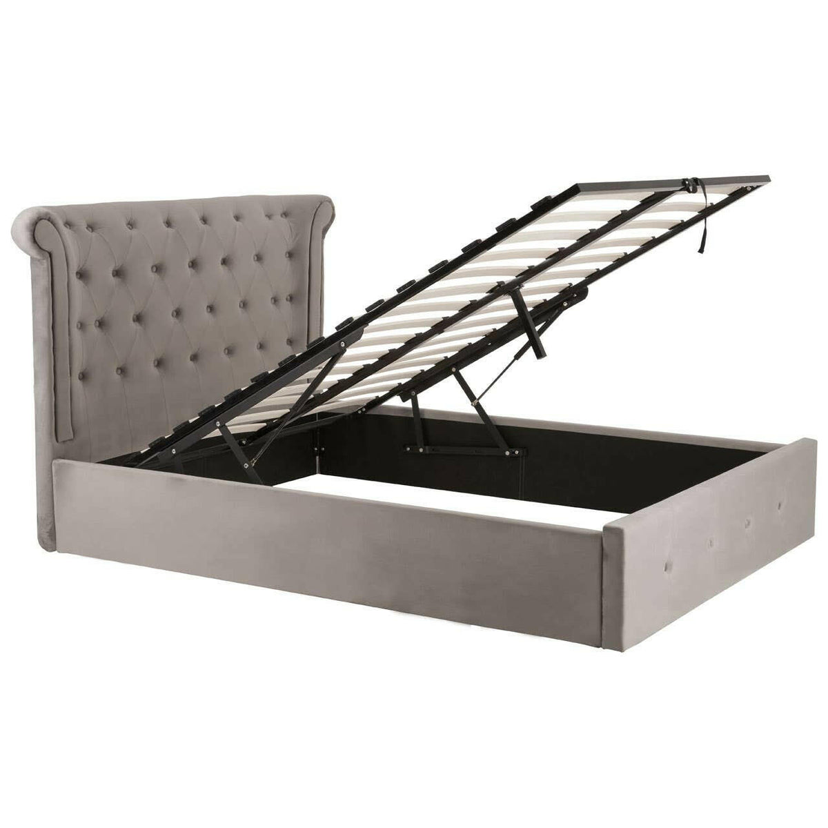 Edison Steel Velvet Double Ottoman Bed.