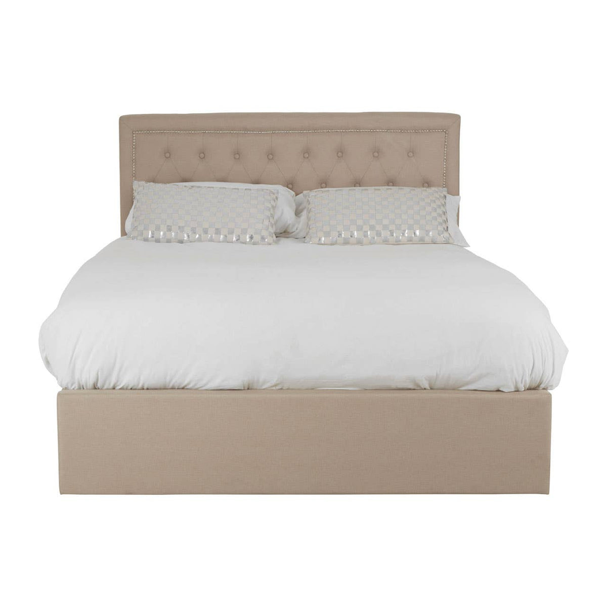 Hannah Beige Double Ottoman Bed.