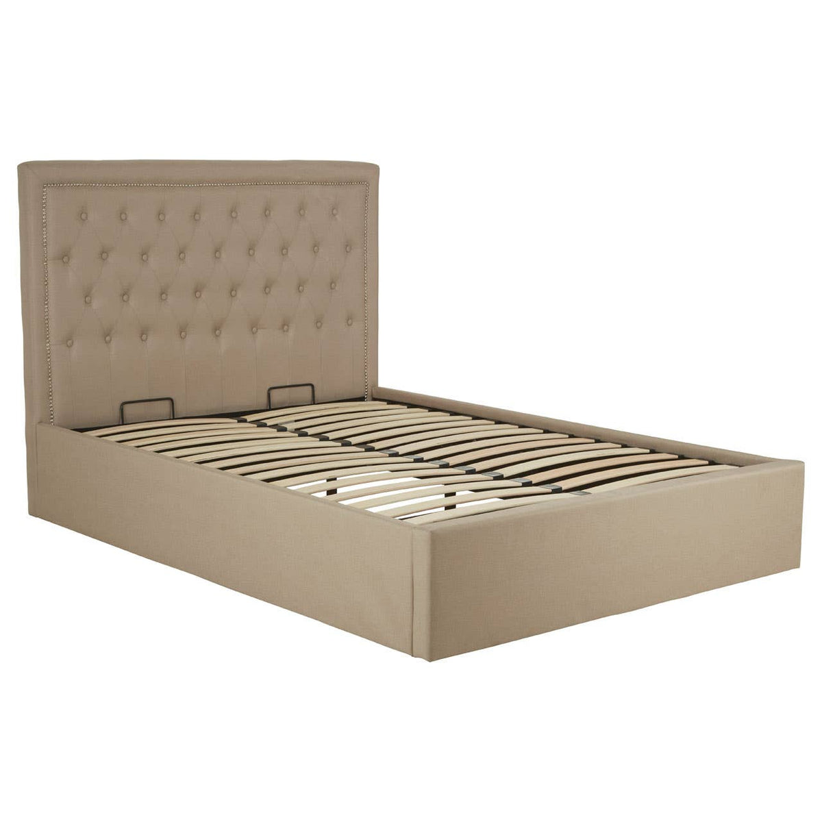 Hannah Beige Double Ottoman Bed.