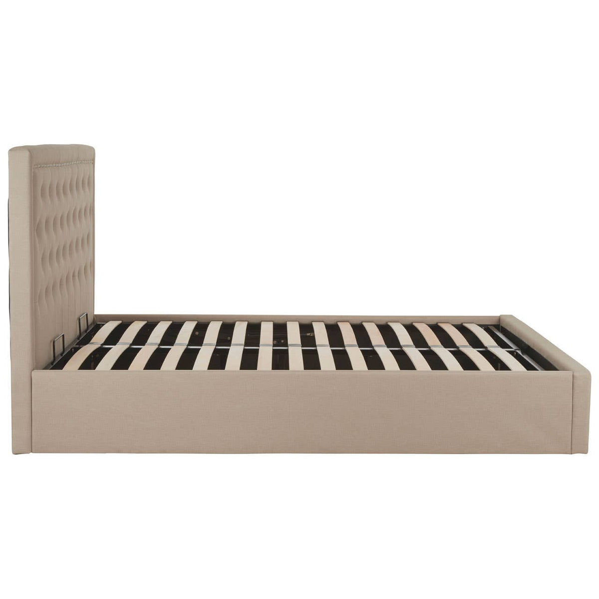 Hannah Beige Double Ottoman Bed.