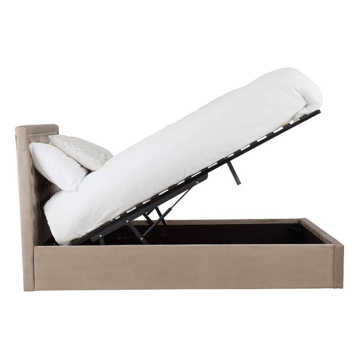 Hannah Mink Velvet Double Ottoman Bed.