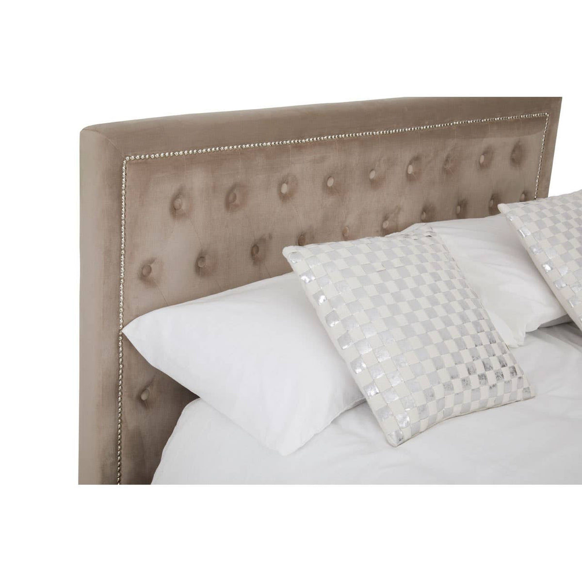 Hannah Mink Velvet Double Ottoman Bed.