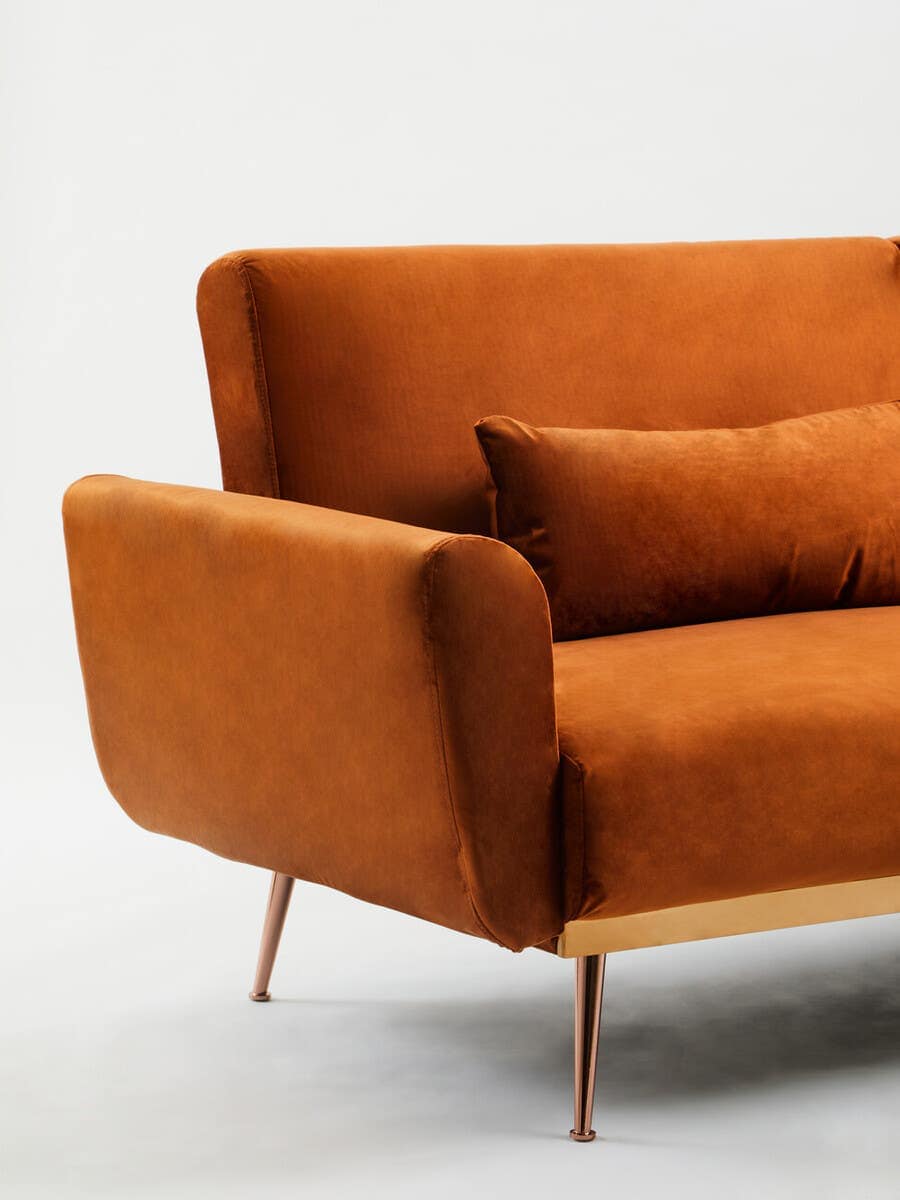 Hatton Burnt Orange Velvet Sofa Bed.