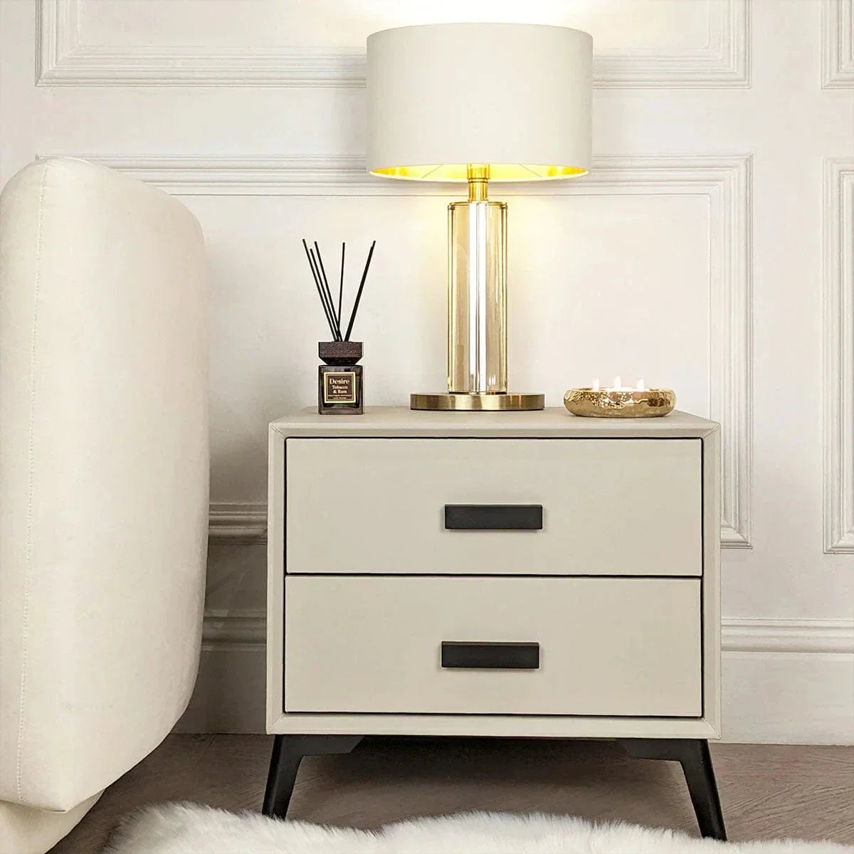 Nova Stone & Black 2 Drawer Bedside Table