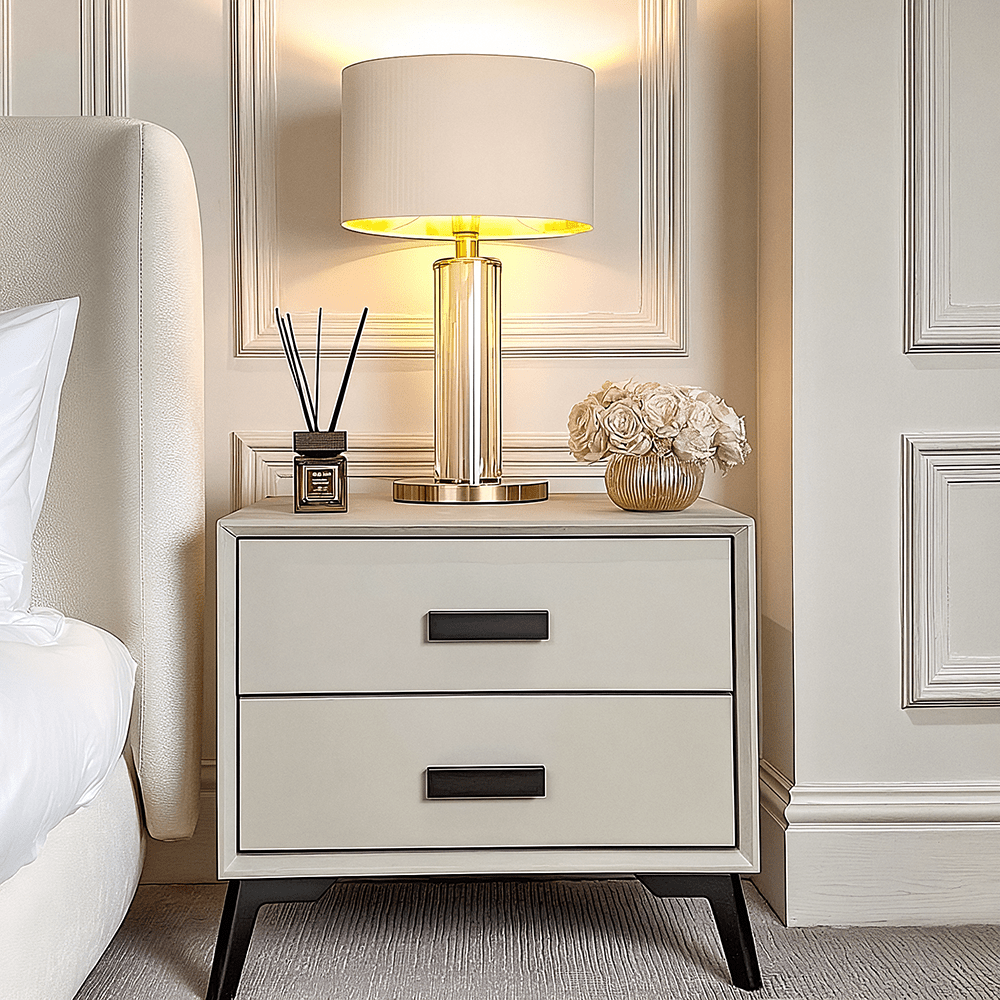 Nova Stone & Black 2 Drawer Bedside Table