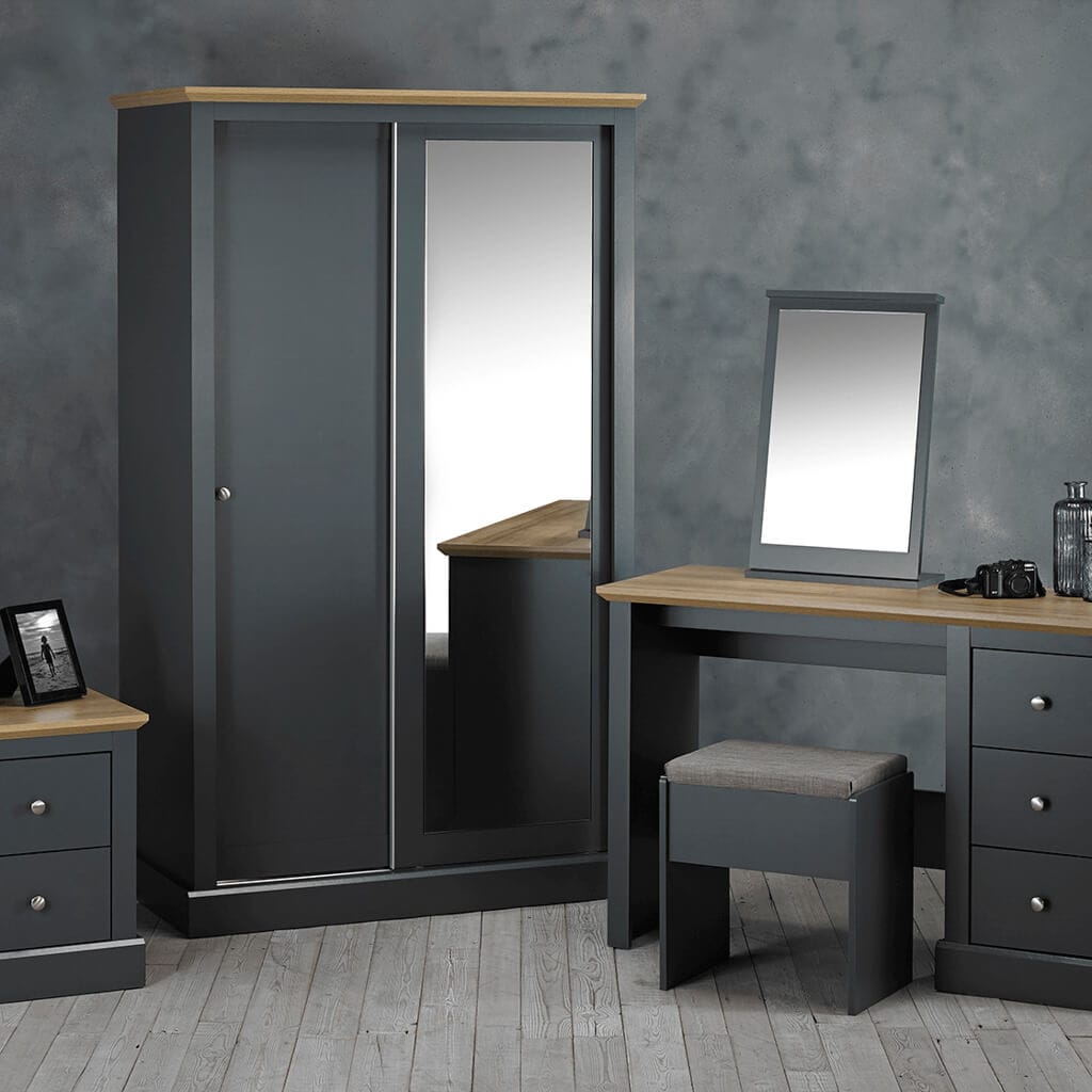 OTI Bedroom Devon Charcoal Double Sliding Wardrobe House of Isabella UK