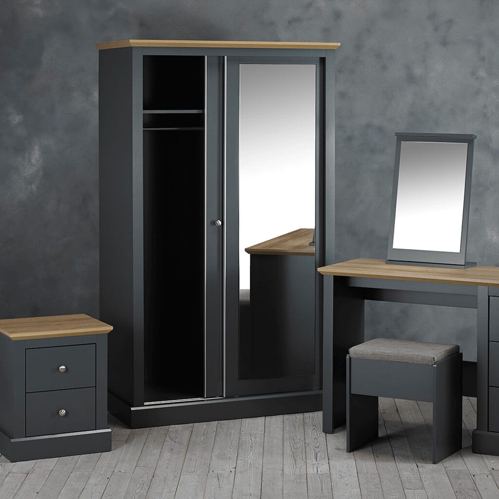 OTI Bedroom Devon Charcoal Double Sliding Wardrobe House of Isabella UK