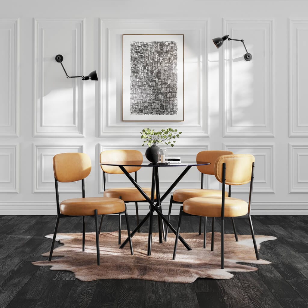 OTI Dining Casa Glass and Black Dining Table 4 Smith Caramel Chairs House of Isabella UK