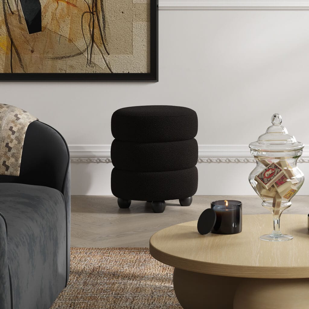 OTI Living Emi Black and Black Pouffe House of Isabella UK