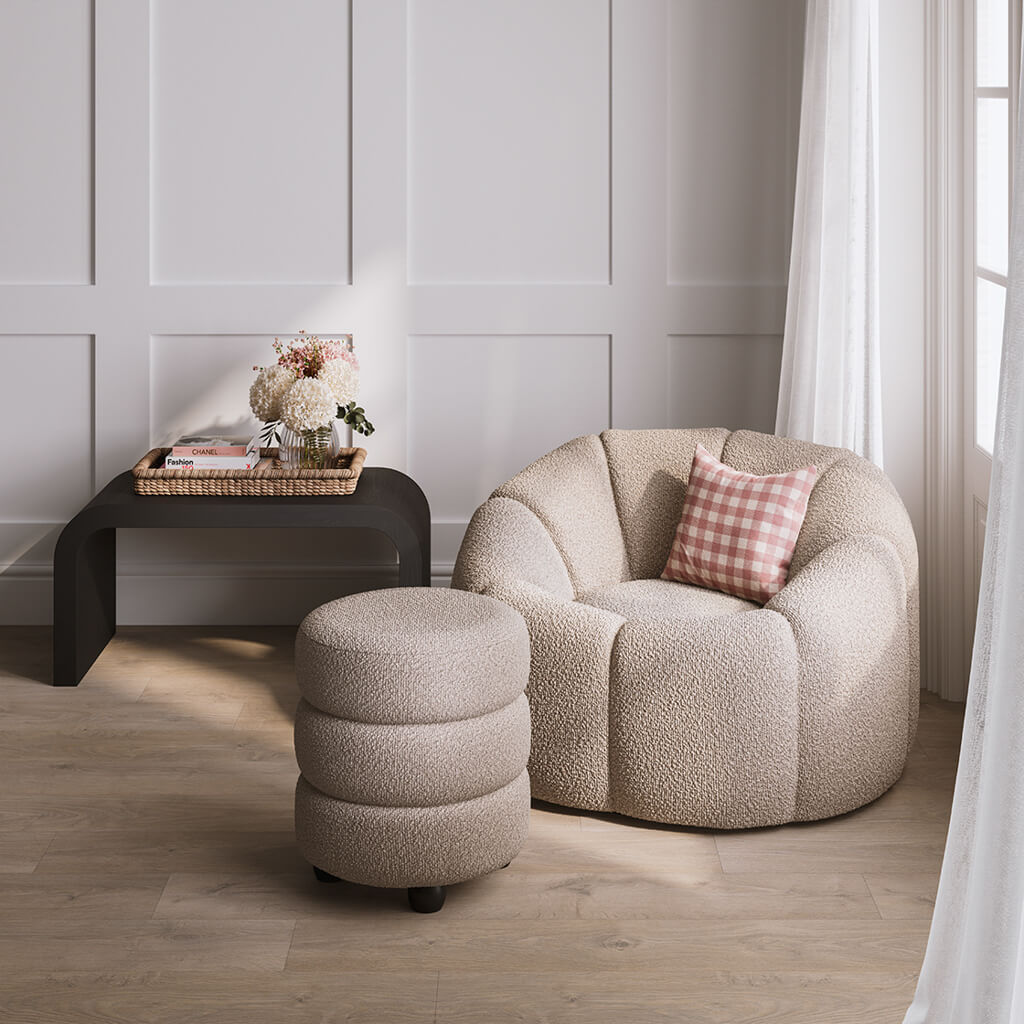 OTI Living Emi Buff and Black Pouffe House of Isabella UK