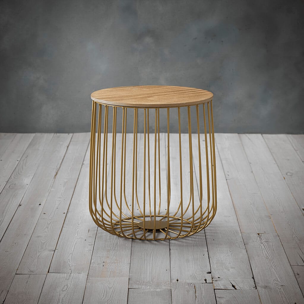 OTI Living Enzo Oak & Gold Side Table House of Isabella UK