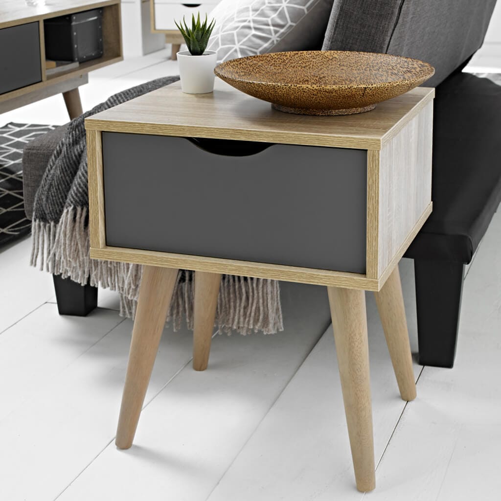 OTI Living Scandi Light Oak & Grey Side Table House of Isabella UK
