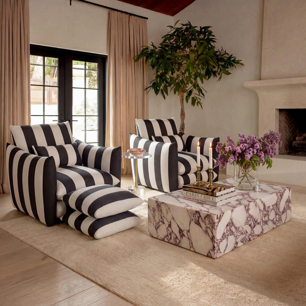 OTI Living Sycamore Black and White Striped Pouffe House of Isabella UK