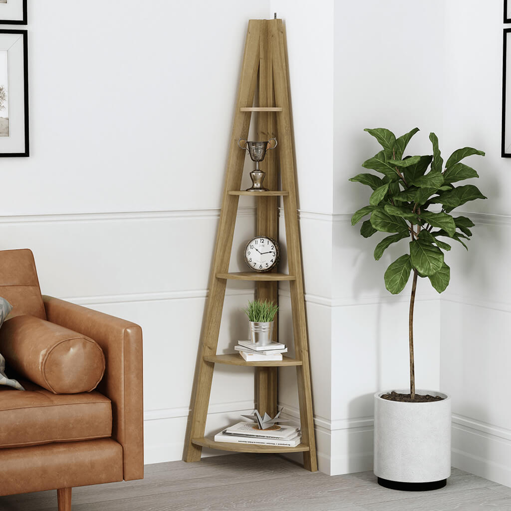 OTI Storage Tiva Oak Corner Ladder Shelving House of Isabella UK
