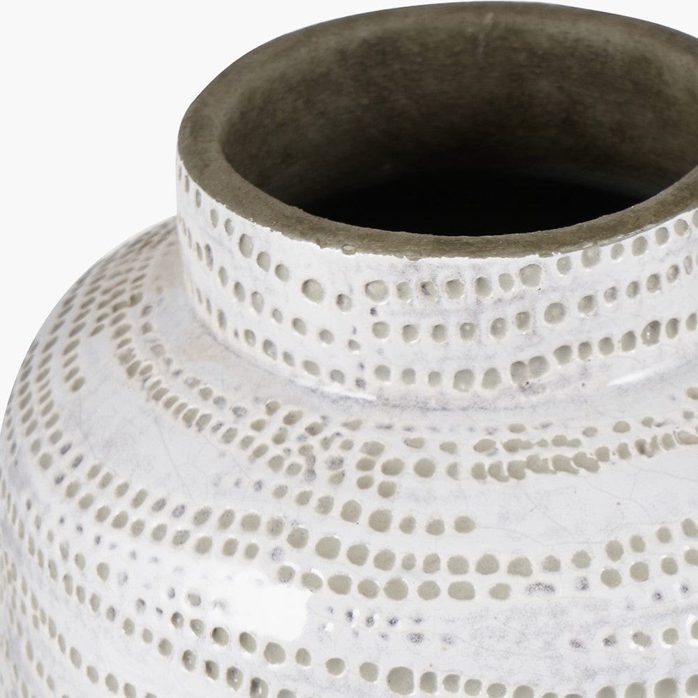 Alina White Dot Design Small Stoneware Vase.