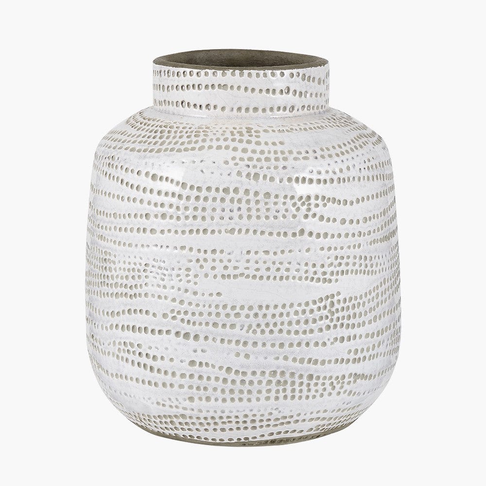 Alina White Dot Design Small Stoneware Vase.
