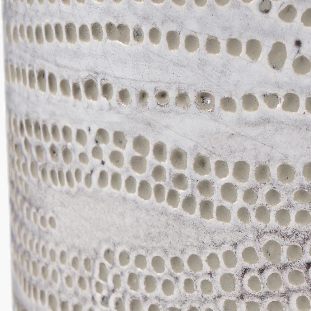 Alina White Dot Design Stoneware Vase.