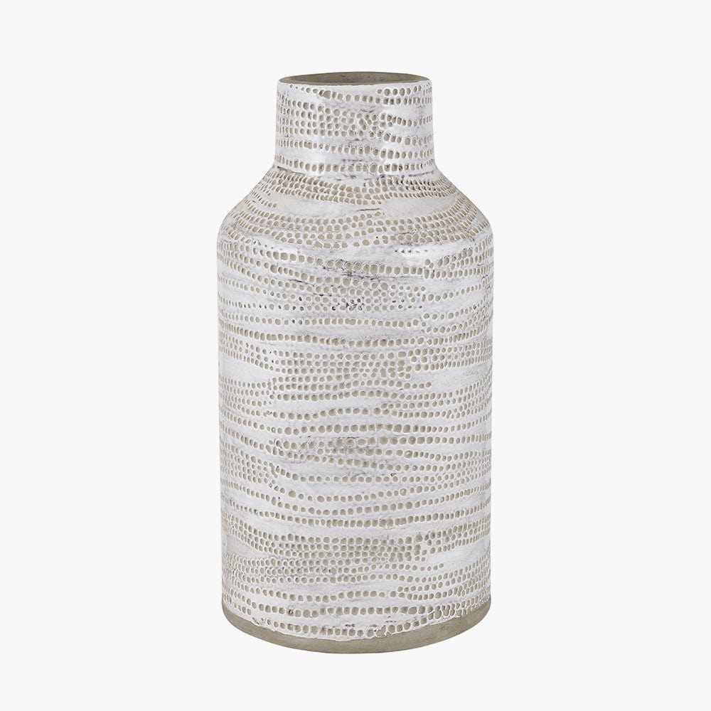 Alina White Dot Design Stoneware Vase.