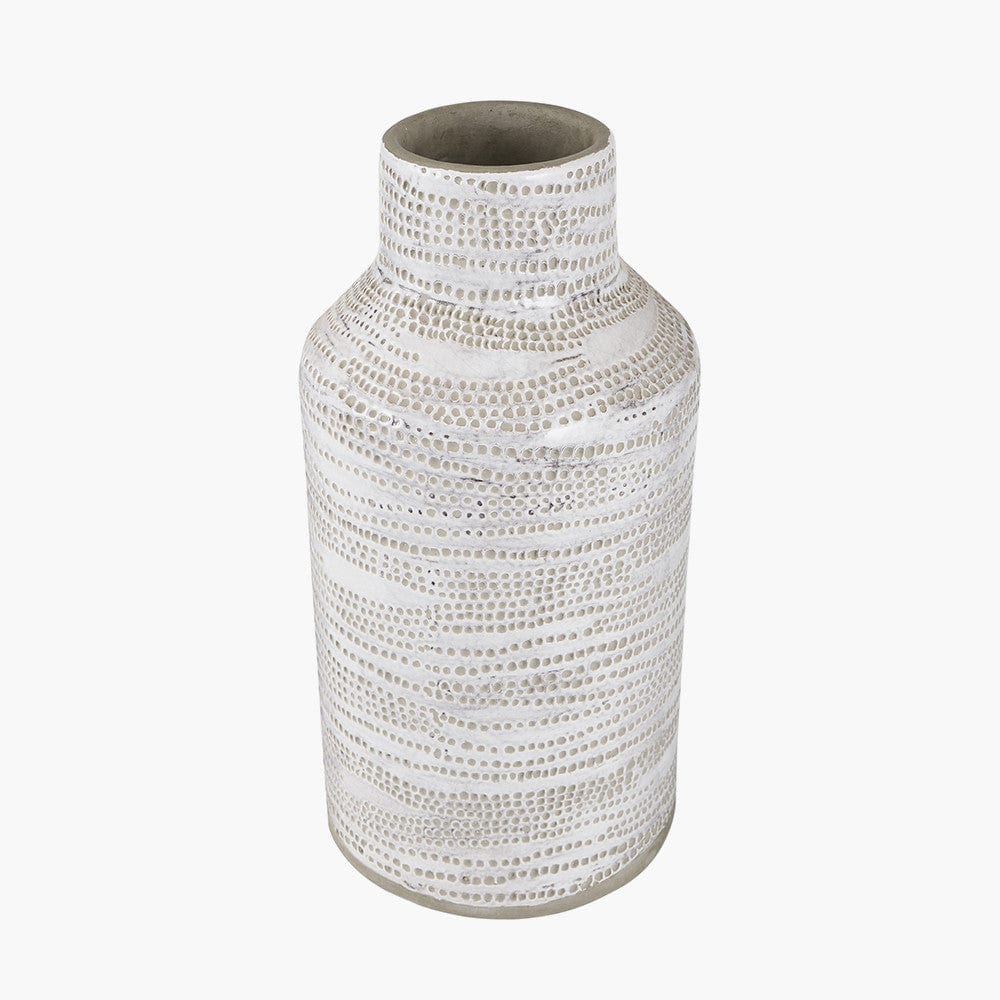 Alina White Dot Design Stoneware Vase.