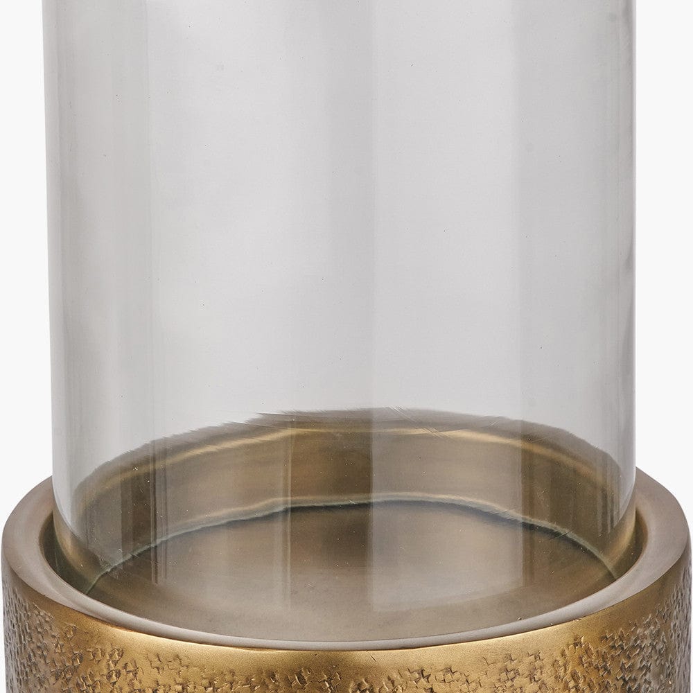 Antique Brass Finish Metal and Clear Glass Hurricane.