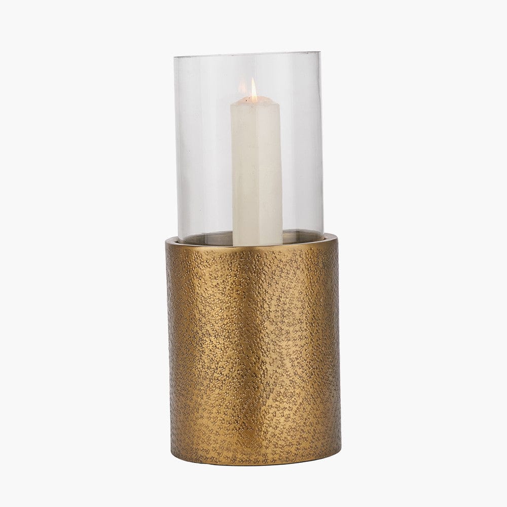 Antique Brass Finish Metal and Clear Glass Hurricane.