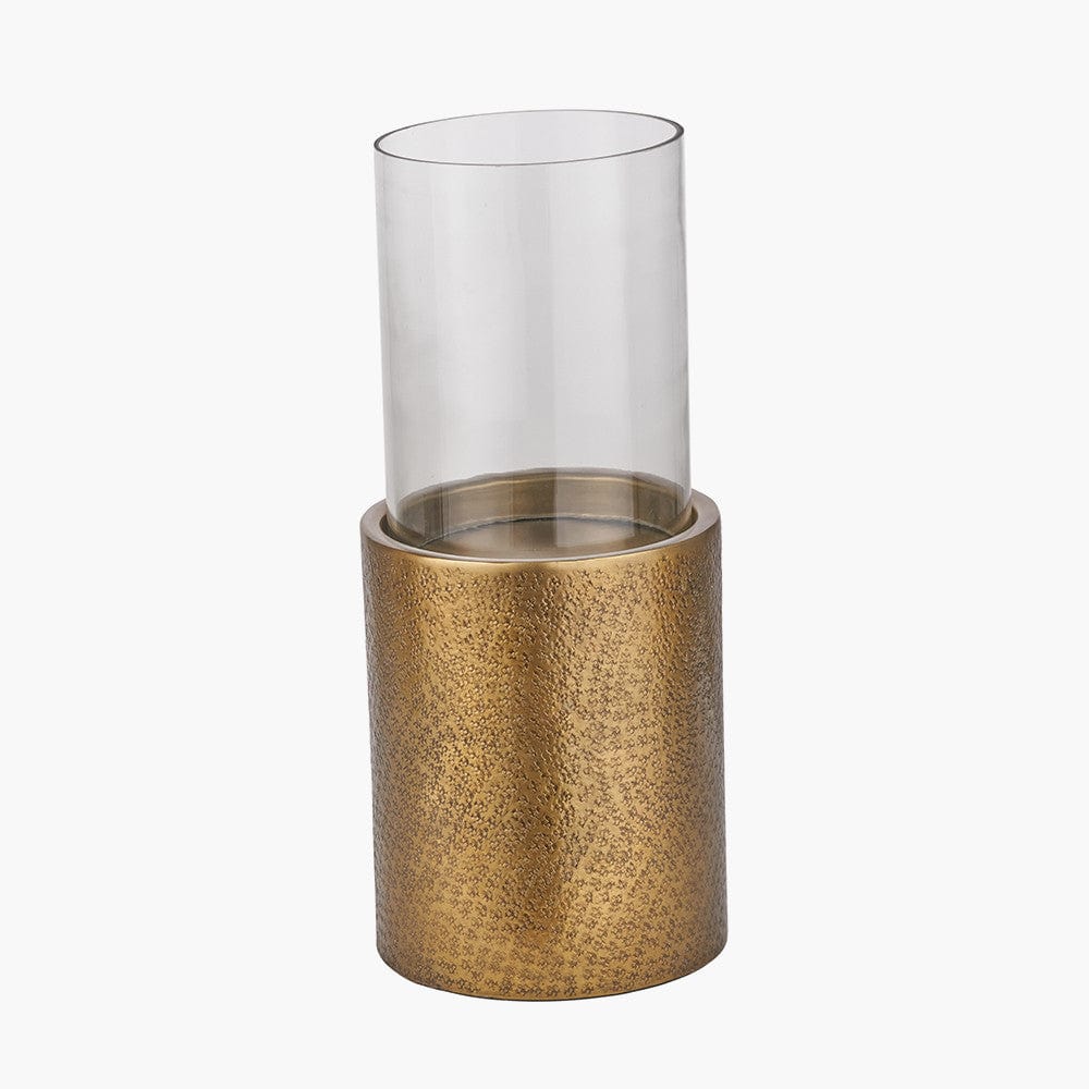 Antique Brass Finish Metal and Clear Glass Hurricane.