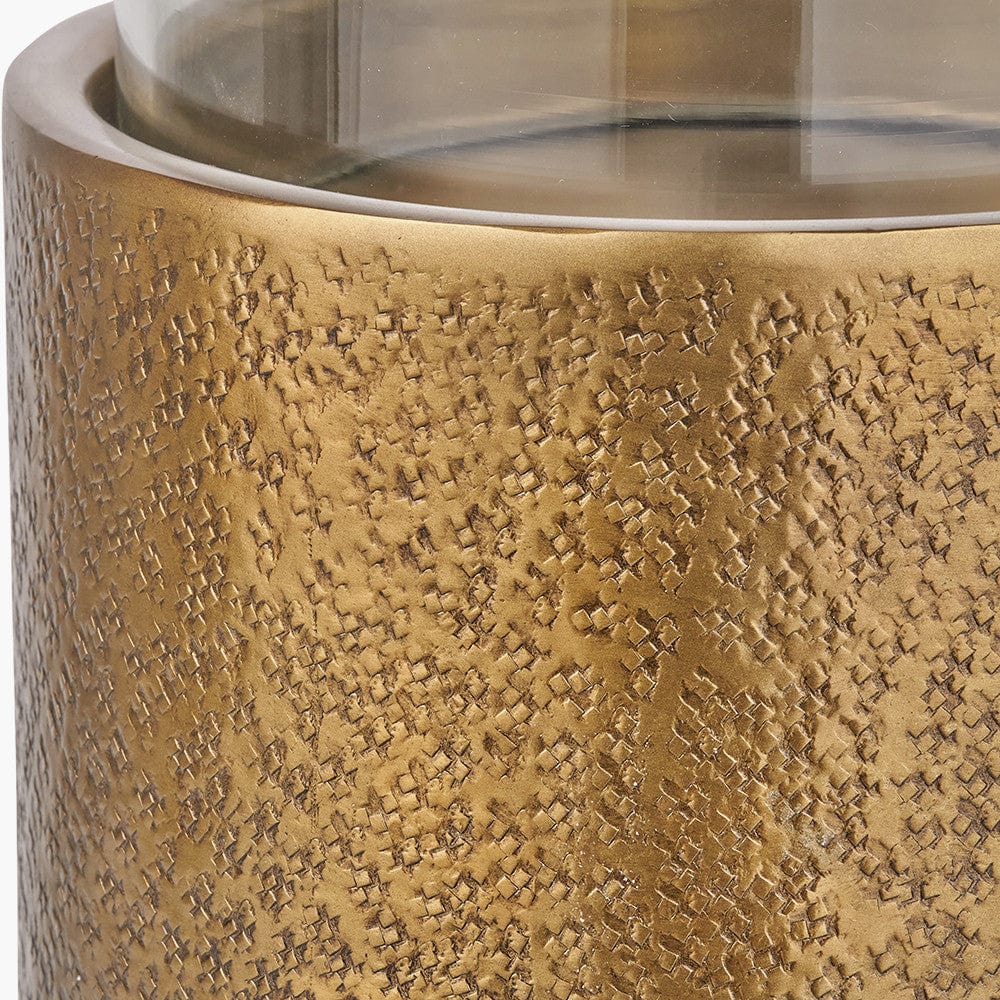 Antique Brass Finish Metal and Clear Glass Hurricane.