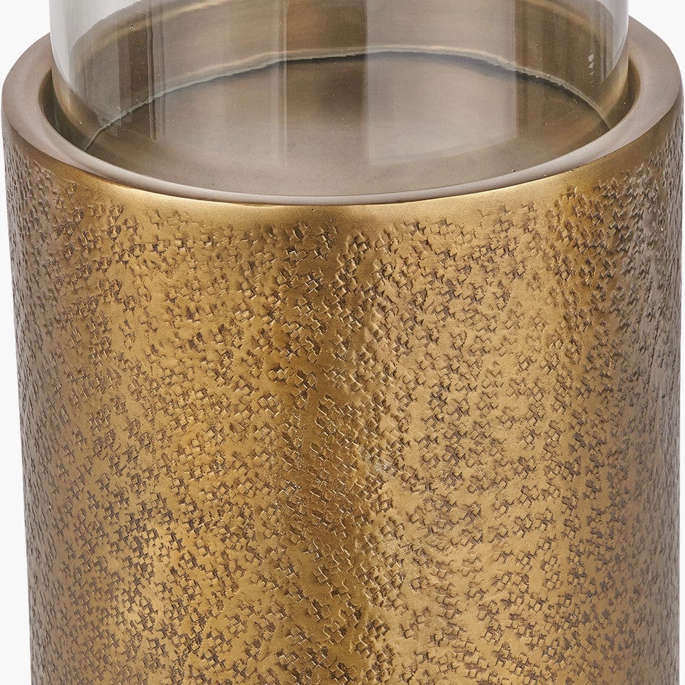 Antique Brass Finish Metal and Clear Glass Hurricane.