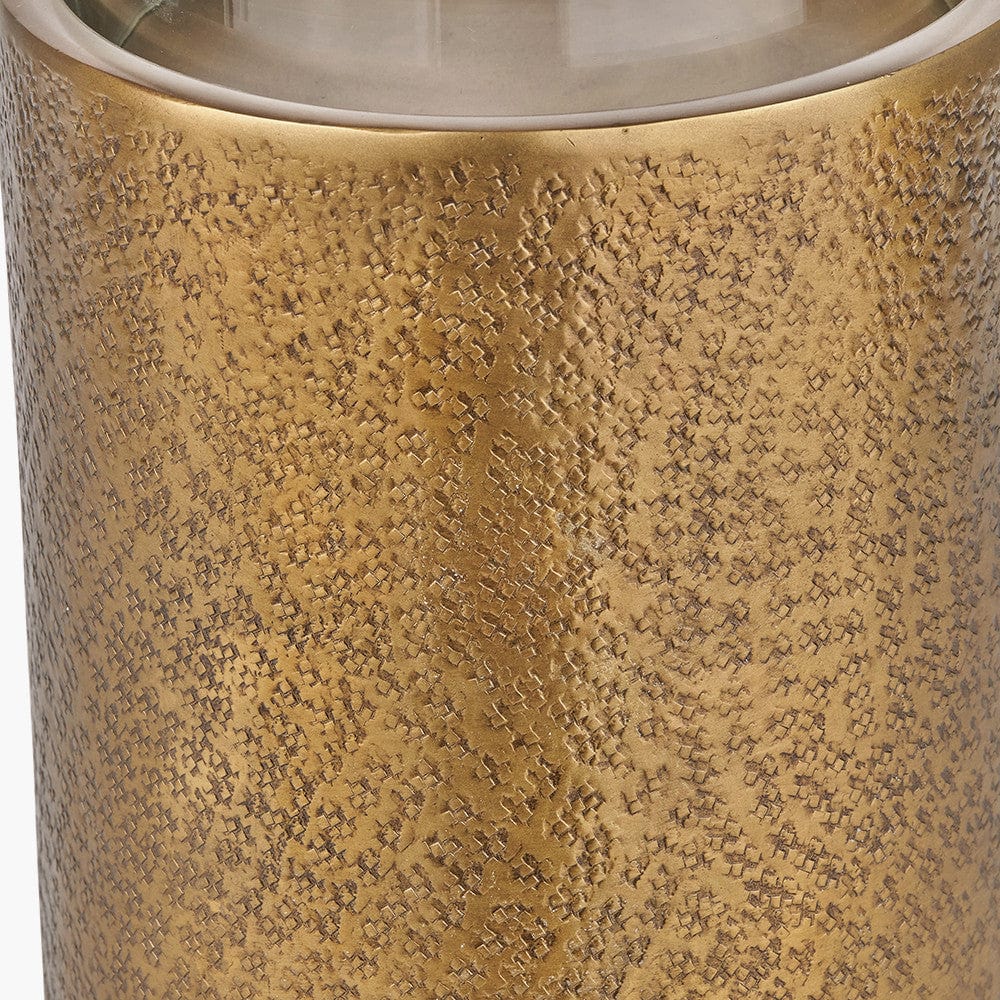 Antique Brass Finish Metal and Clear Glass Hurricane.