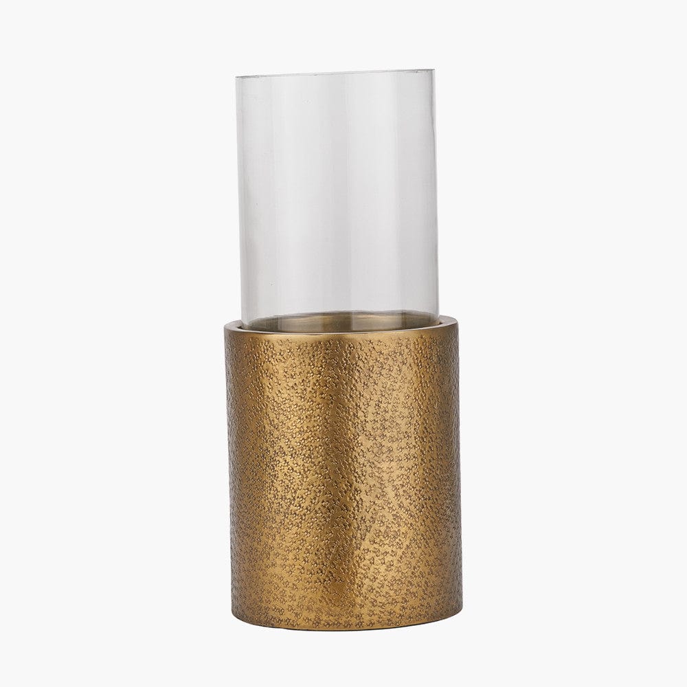 Antique Brass Finish Metal and Clear Glass Hurricane.