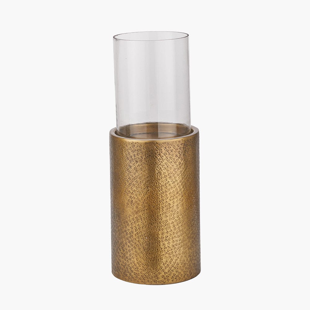 Antique Brass Finish Metal and Clear Glass Hurricane Large.