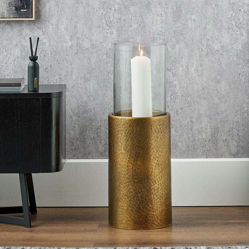 Antique Brass Finish Metal and Clear Glass Hurricane Large.