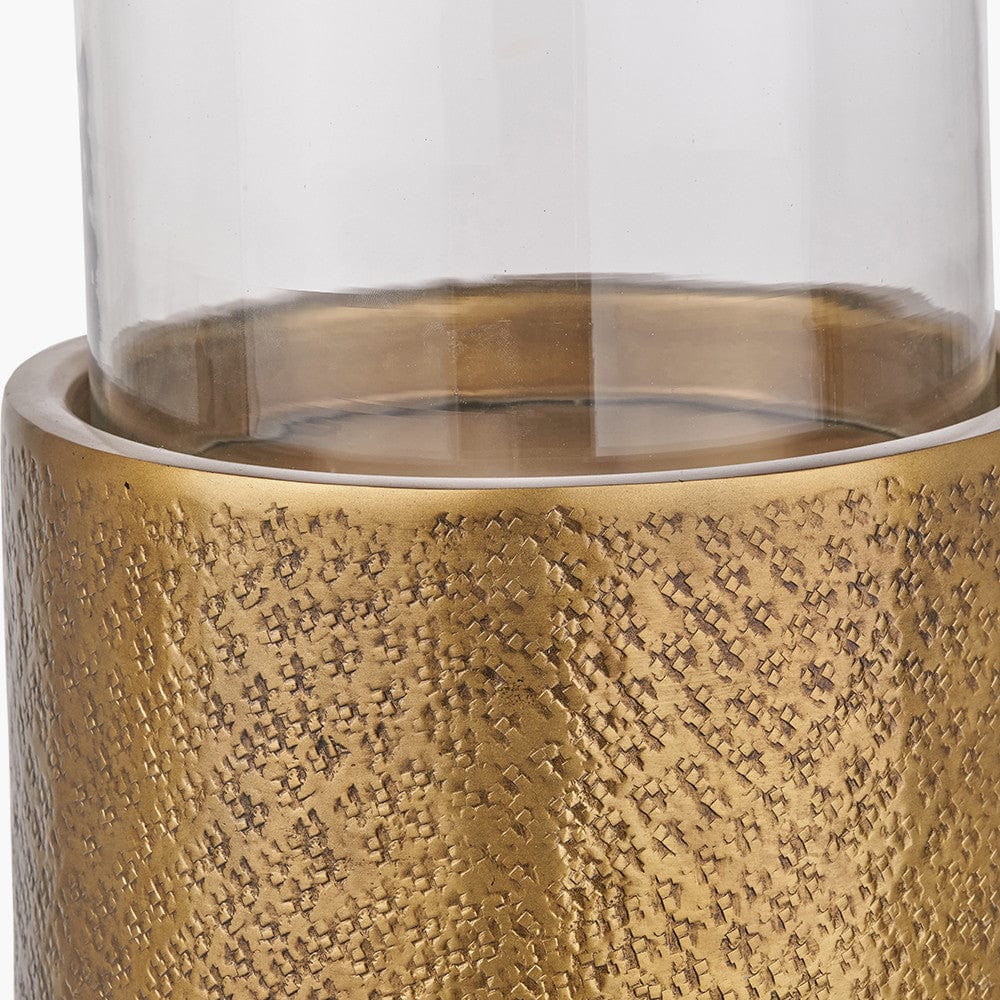 Antique Brass Finish Metal and Clear Glass Hurricane Large.