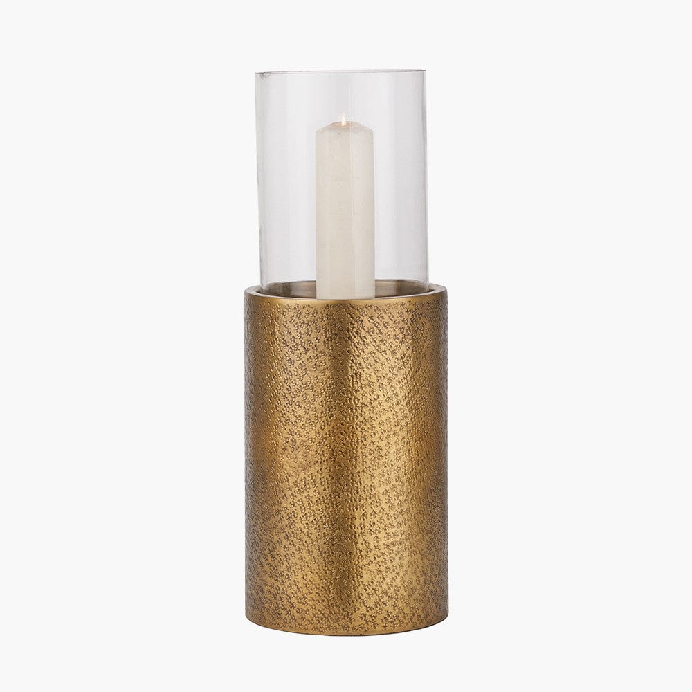 Antique Brass Finish Metal and Clear Glass Hurricane Large.