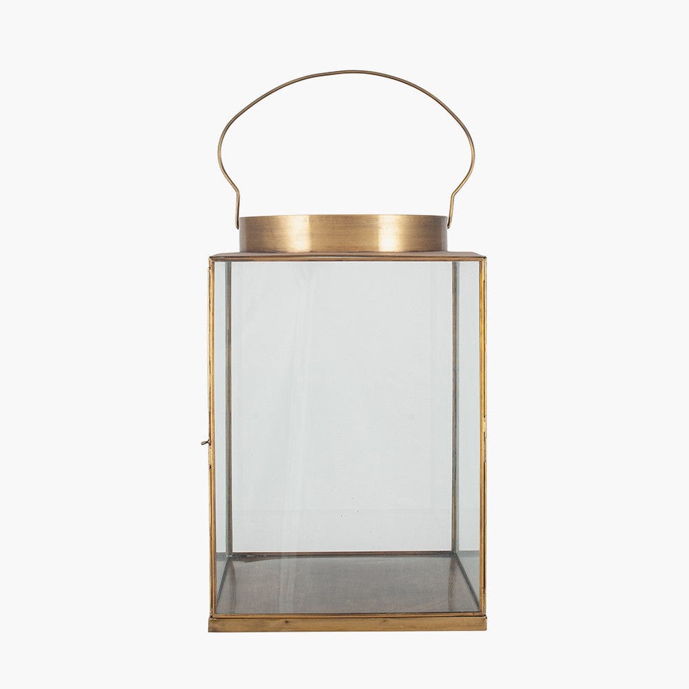 Antique Brass Metal and Glass Large Square Lantern.