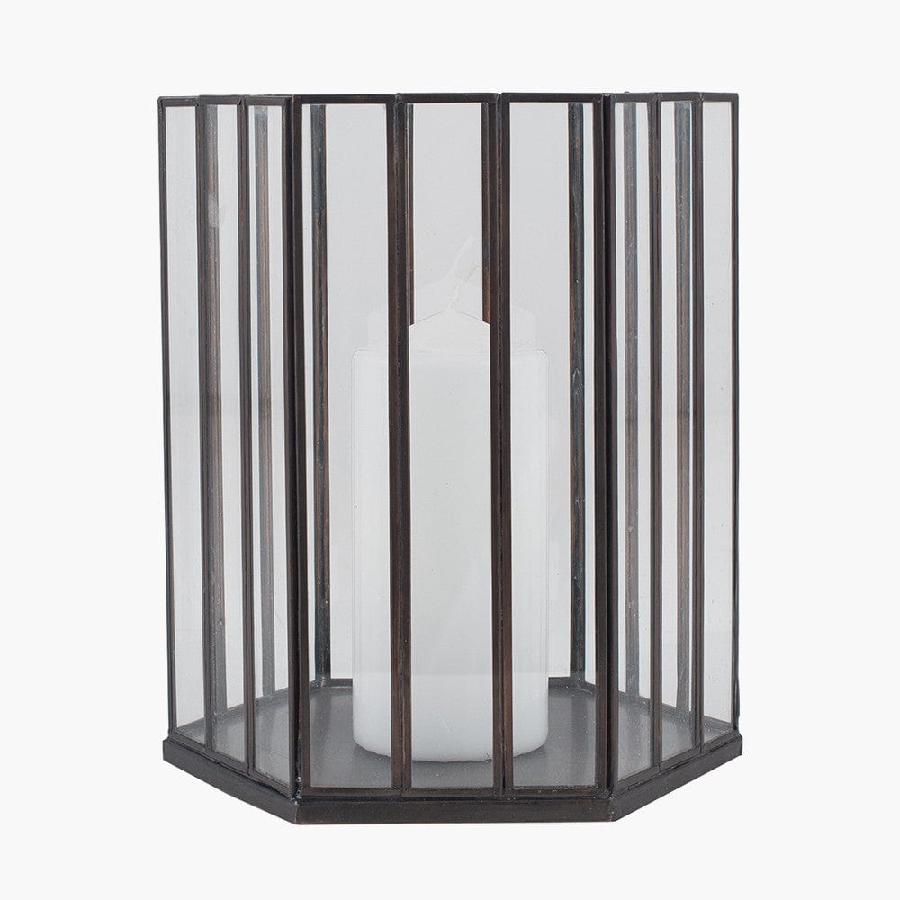 Antique Brass Metal & Glass Hexagonal Lantern Smal.