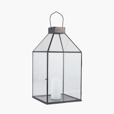 Pacific Lifestyle Accessories Antique Brass Metal & Glass Square Lantern House of Isabella UK