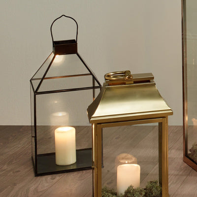 Pacific Lifestyle Accessories Antique Brass Metal & Glass Square Lantern House of Isabella UK