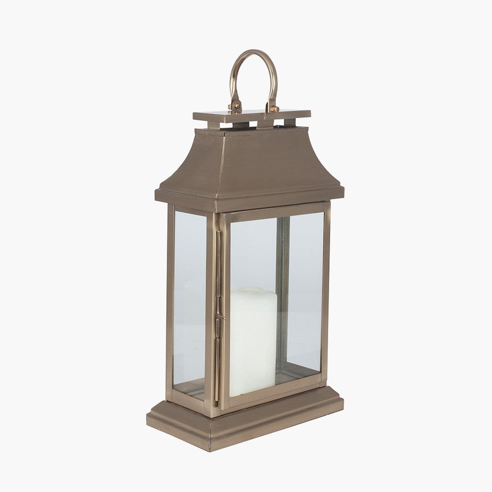 Antique Brass Steel & Glass Oblong Lantern Small.