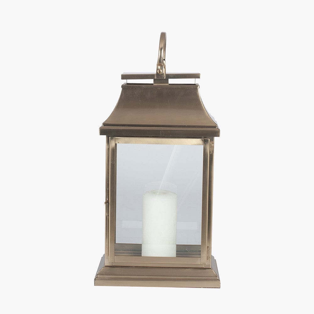 Antique Brass Steel & Glass Oblong Lantern Small.